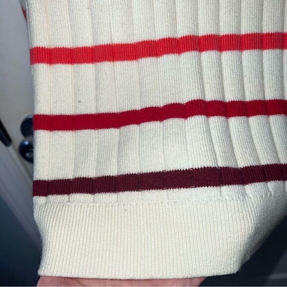 Talbots cream colored turtleneck sweater w multicolored stripes & button detail - Picture 7 of 9